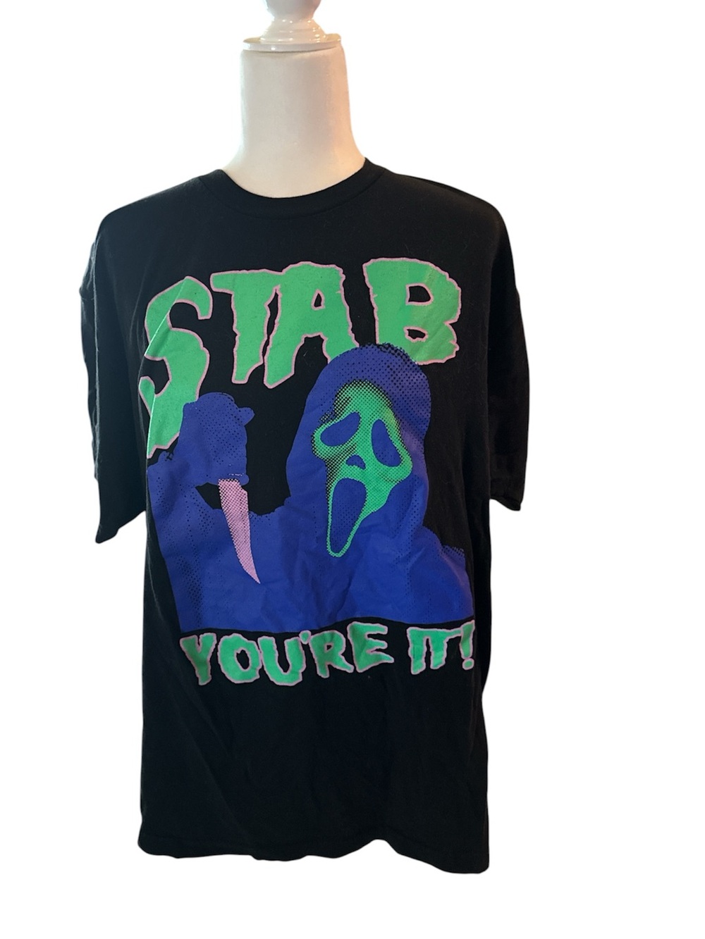 Black 'Stab You're It' Graphic Tee - Green & Blue